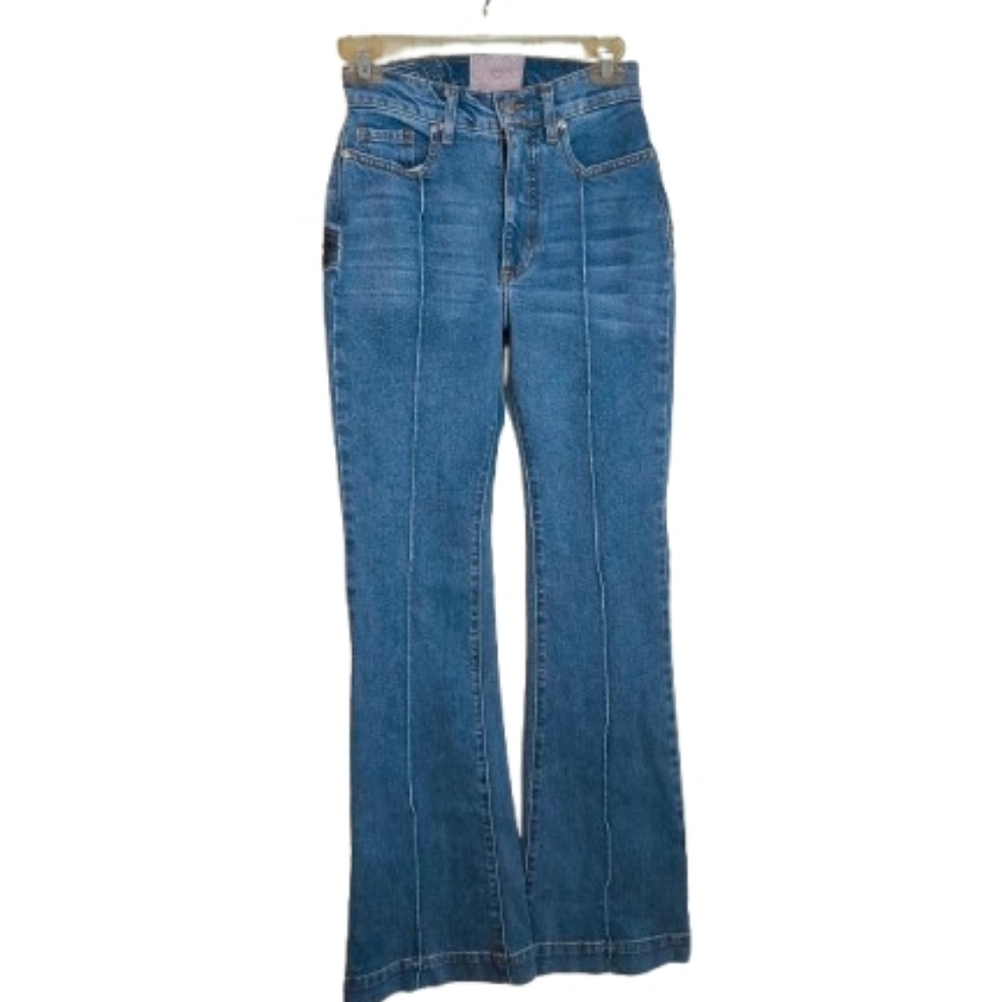 Revice Denim Star Patchwork Flare Jeans High Rise Two Tone Festival Y2K USA 25 - Picture 2 of 12